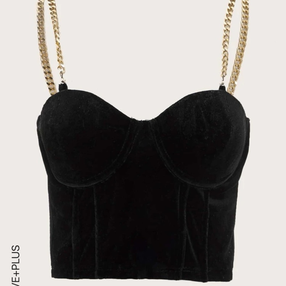 Plus Chain Strap Velvet Cami Top